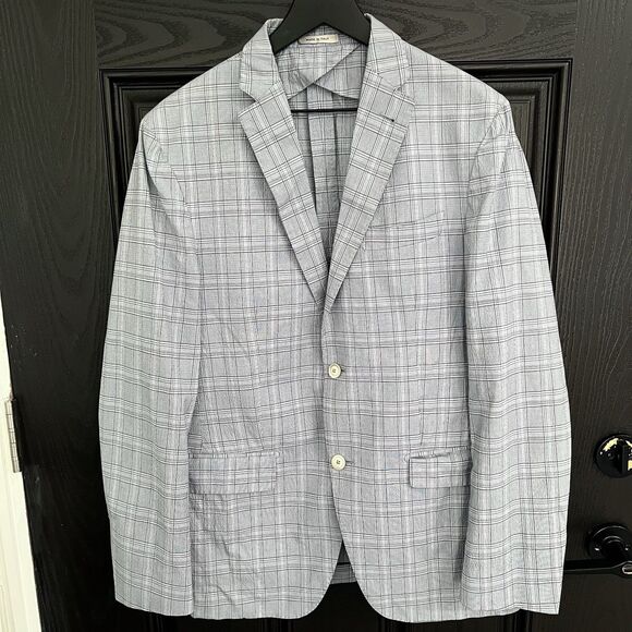 Angelo Nardelli Mens Unstructured Plaid Blazer Size 48R Blue